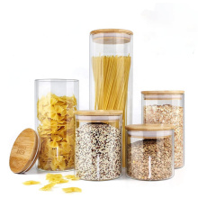 Kitchen Stocked sealed  glass storage jar borosilicate jar with bamboo lid